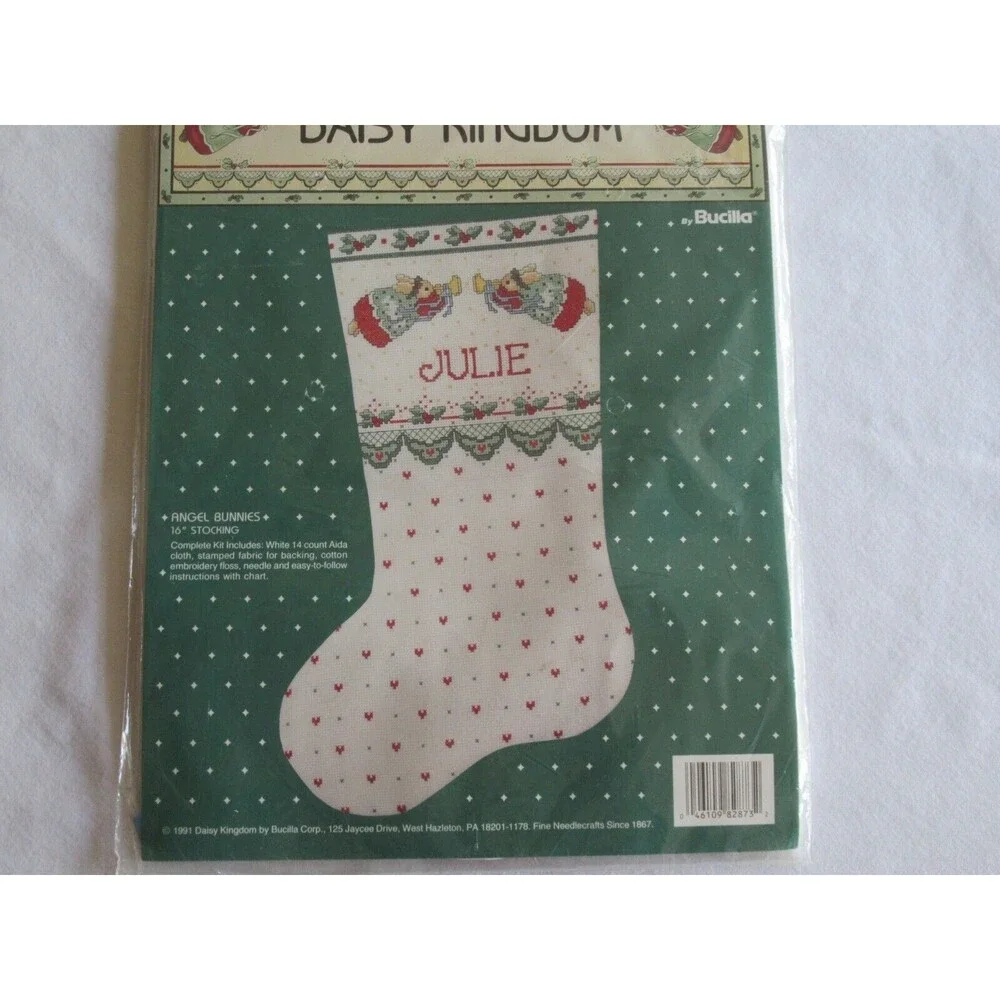 Daisy Kingdom Cross Stitch Kit Angel Bunnies Christmas Stocking #82873  Bucilla